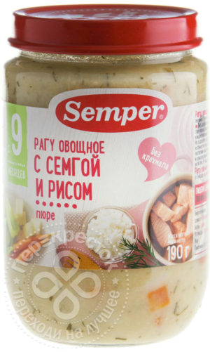 для рецепта Пюре Semper Рагу овощное с семгой и рисом 190г