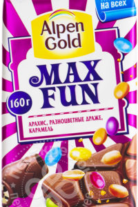 для рецепта Шоколад Alpen Gold Max Fun с арахисом драже и карамелью 160г