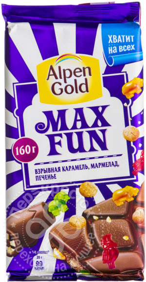 для рецепта Шоколад Alpen Gold Max Fun с карамелью мармеладом и печеньем 160г
