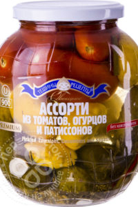 для рецепта Ассорти Тещины Рецепты из томатов огурцов и патиссонов 840г