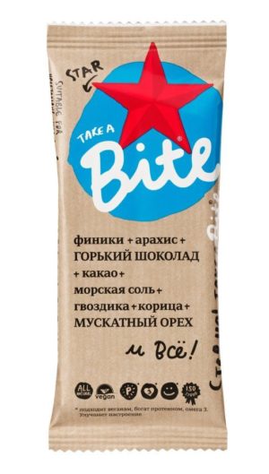 для рецепта Батончик фруктово-ореховый "Bite Star" Арахис-шоколад-морская соль