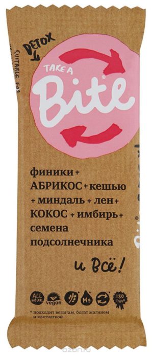 для рецепта Фруктово-ореховый батончик «Bite» — «Детокс» Абрикос-миндаль